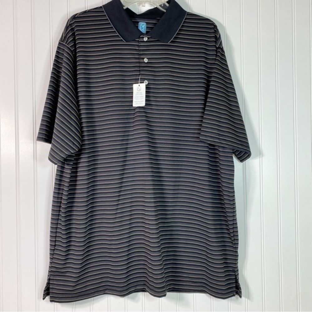 PGA Tour Mens  Airflux Black Stripes Polo Golf Shirt Size 2XL NWT‎
